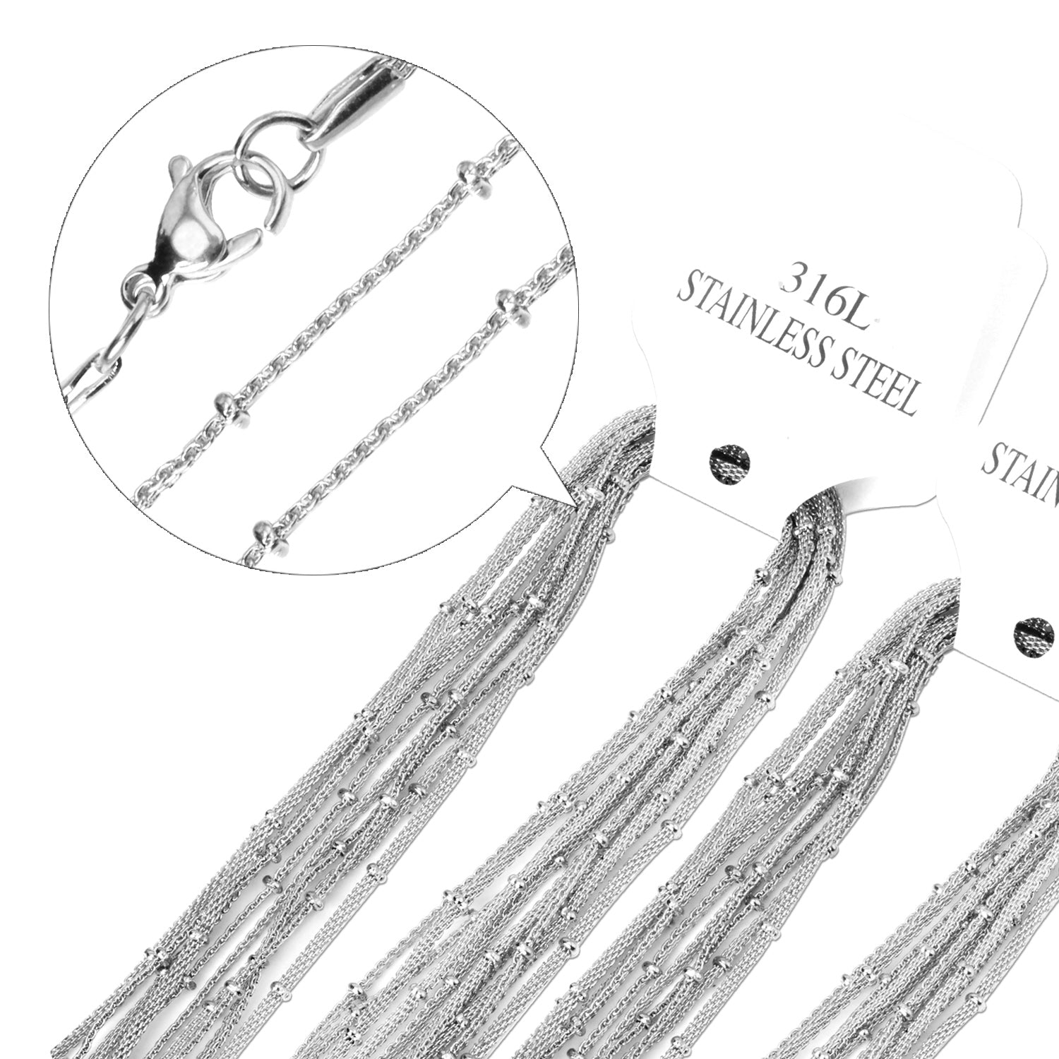 ASON 10pcs / 2mm*45cm 50cm 55cm 60cm Flat Mesh & Beads Stainless Steel with Chains asonjewelry